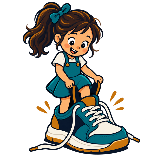 A child standing inside a comically oversized sneaker